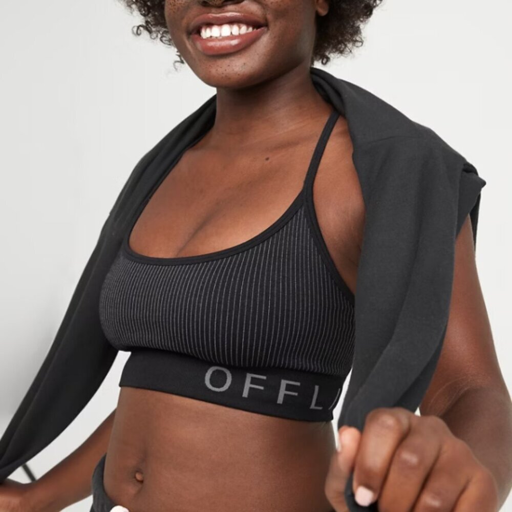 AERIE | OFFLINE Recharge Ribbed Seamless Strappy Back Sports Bra Stripe | Sz. L
